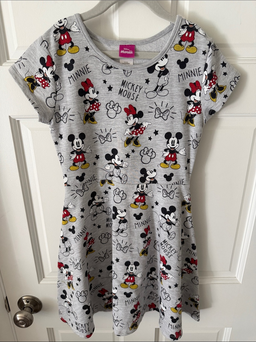 Disney Minnie Mouse Skater Dress Mickey Minnie Grey French Terry Size 7/8